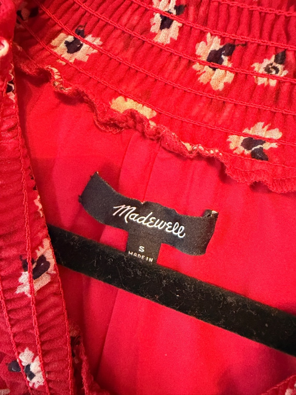 Madewell Red Floral Smocked-Neck Blouse - Picture 6 of 6